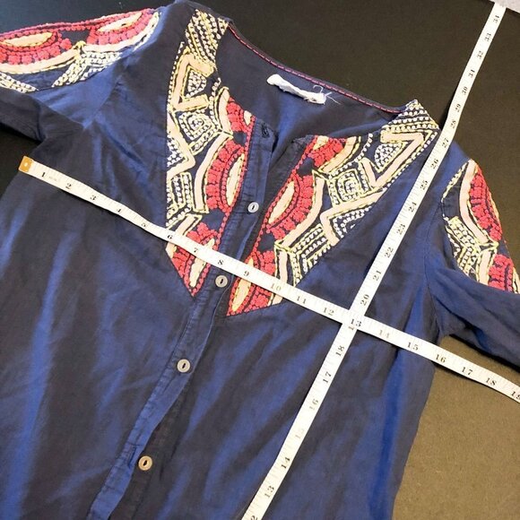 Athropologie Hei Hei Embroidered Button Down Blouse 2 Womens Blue - Picture 5 of 9